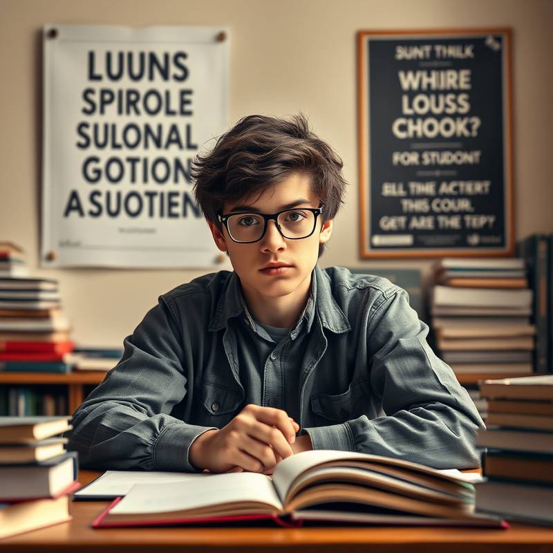 A determined student working at a desk surrounded by books and a motivational poster, symbolizing staying motivated while learning online.