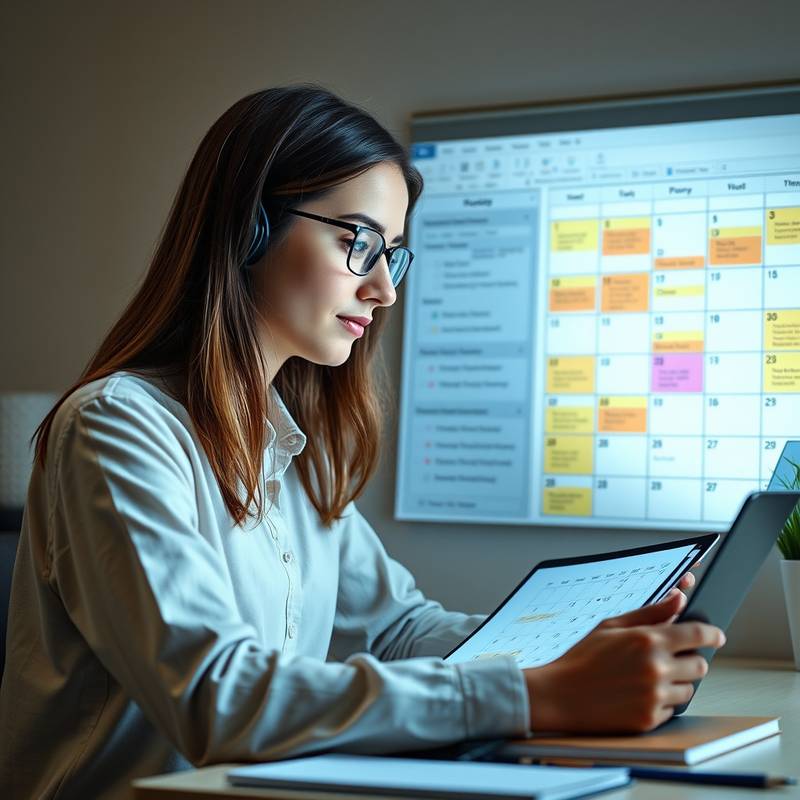 A student using a planner and calendar to schedule study time, symbolizing effective time management for online learning.